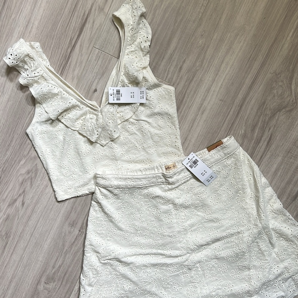 Hollister Eyelet Lace Ruffle Top & Skirt Set